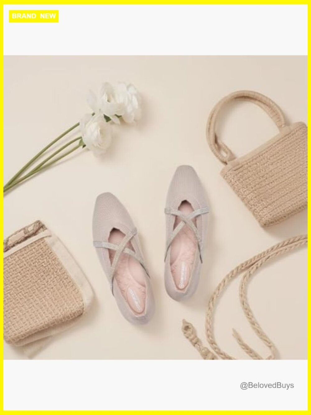 Women's Square Toe Mary Jane Ballet Flats Cross Strap Washable Knit Comfortable - Picture 6 of 7